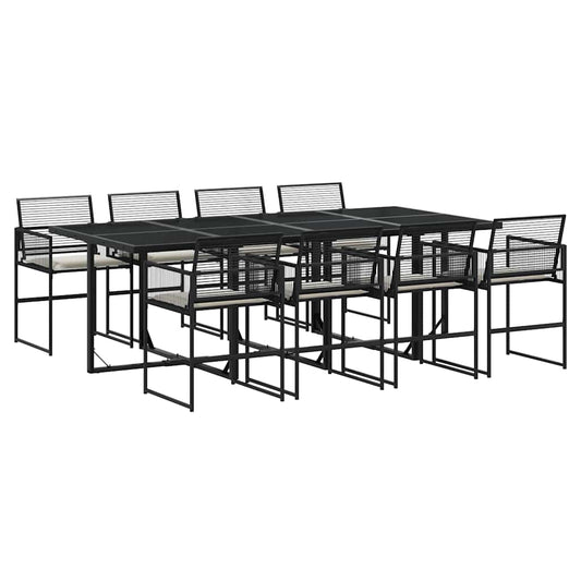 9 Piece Garden Dining Set with Cushions Black Poly Rattan 9 Piece Garden Dining Set with Cushions Black Poly Rattan