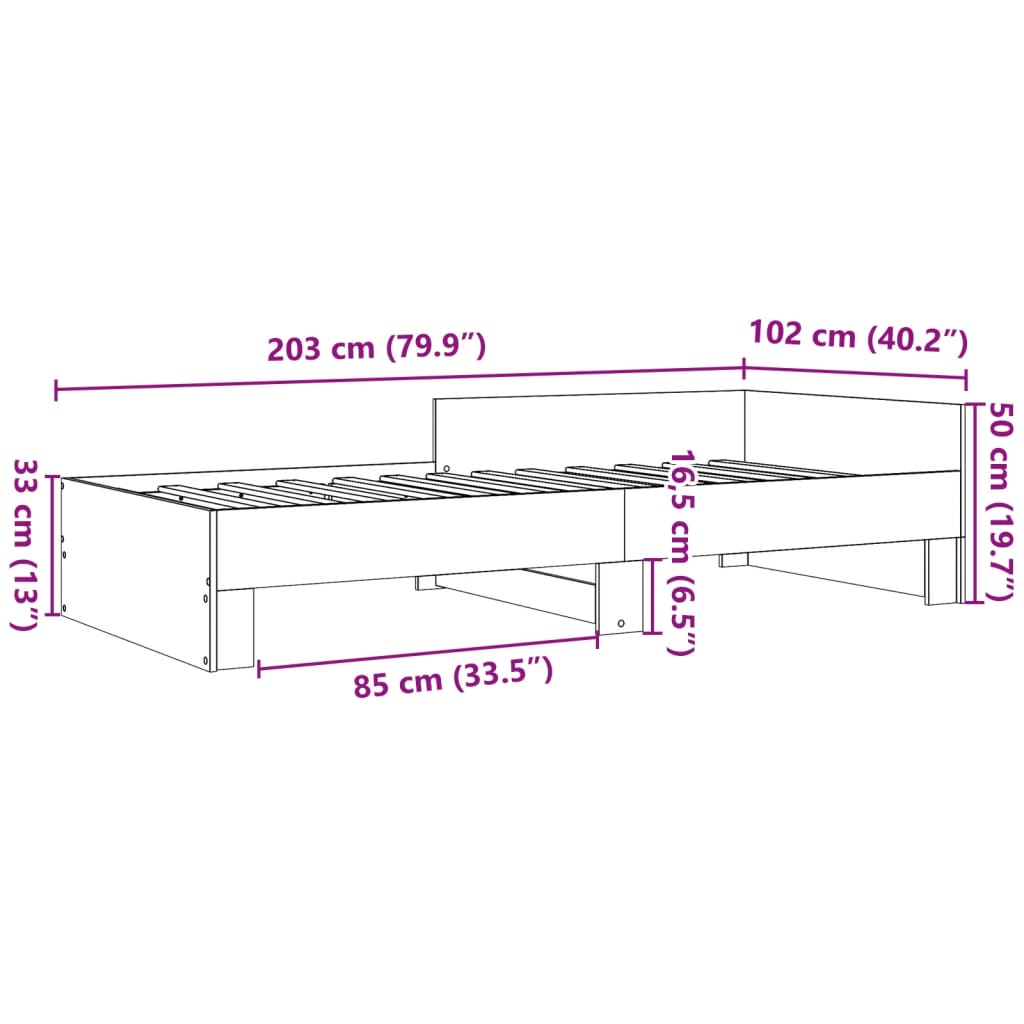 Bed Frame without Mattress Grey Sonoma 100x200 cm Engineered Wood