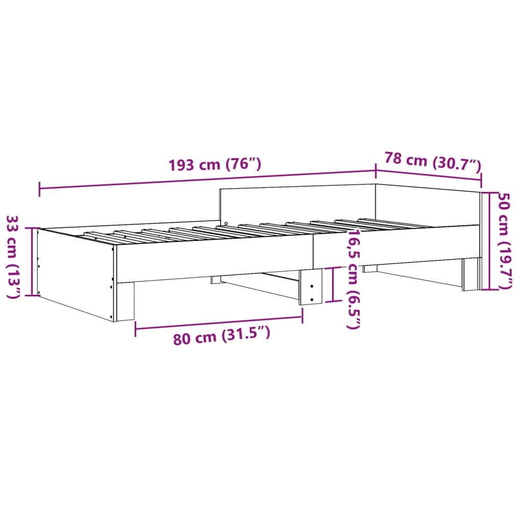 Bed Frame without Mattress Sonoma Oak 75x190 cm Engineered Wood