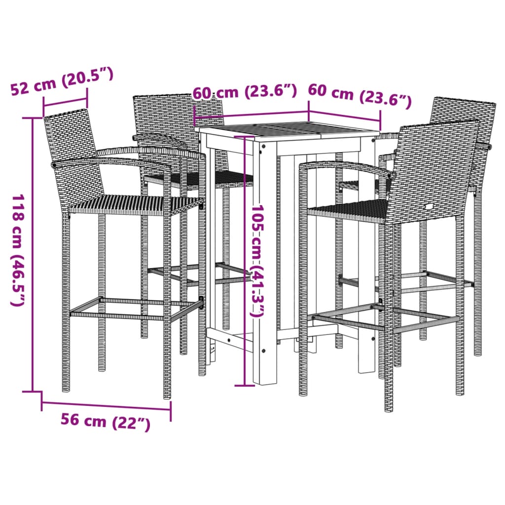 Garden Bar Set | Brown | Solid acacia wood | Compact | Footrest