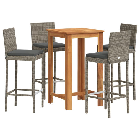 5 Piece Garden Bar Set Grey Solid Wood Acacia and Poly Rattan 5 Piece Garden Bar Set Grey Solid Wood Acacia and Poly Rattan