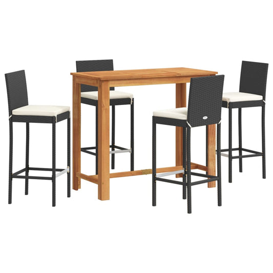 5 Piece Garden Bar Set Black Solid Wood Acacia and Poly Rattan 5 Piece Garden Bar Set Black Solid Wood Acacia and Poly Rattan
