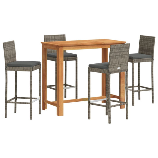 5 Piece Garden Bar Set Grey Solid Wood Acacia and Poly Rattan 5 Piece Garden Bar Set Grey Solid Wood Acacia and Poly Rattan