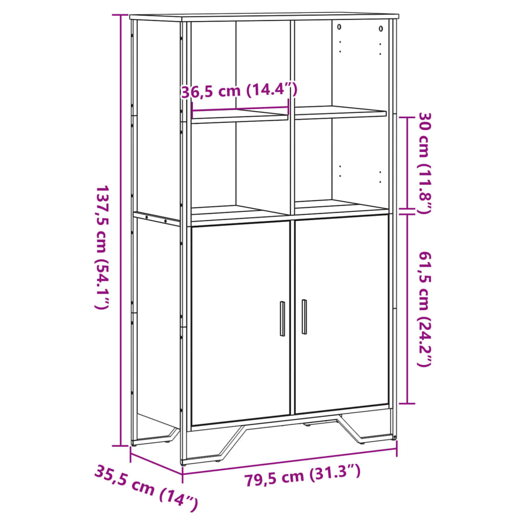 Highboard Grey Sonoma 79,5x35,5x137,5 cm Engineered Wood