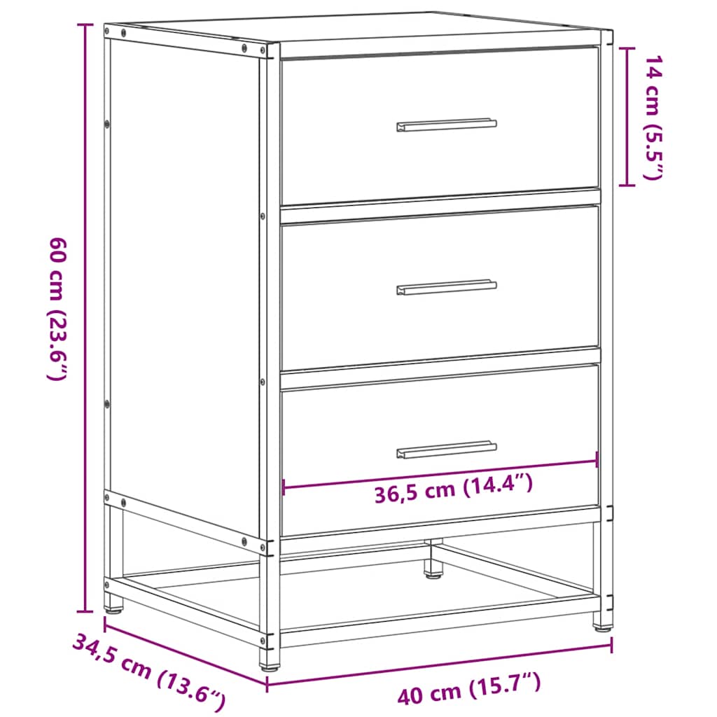 Bedside Cabinet Smoked Oak 40x34,5x60 cm Engineered Wood and Metal