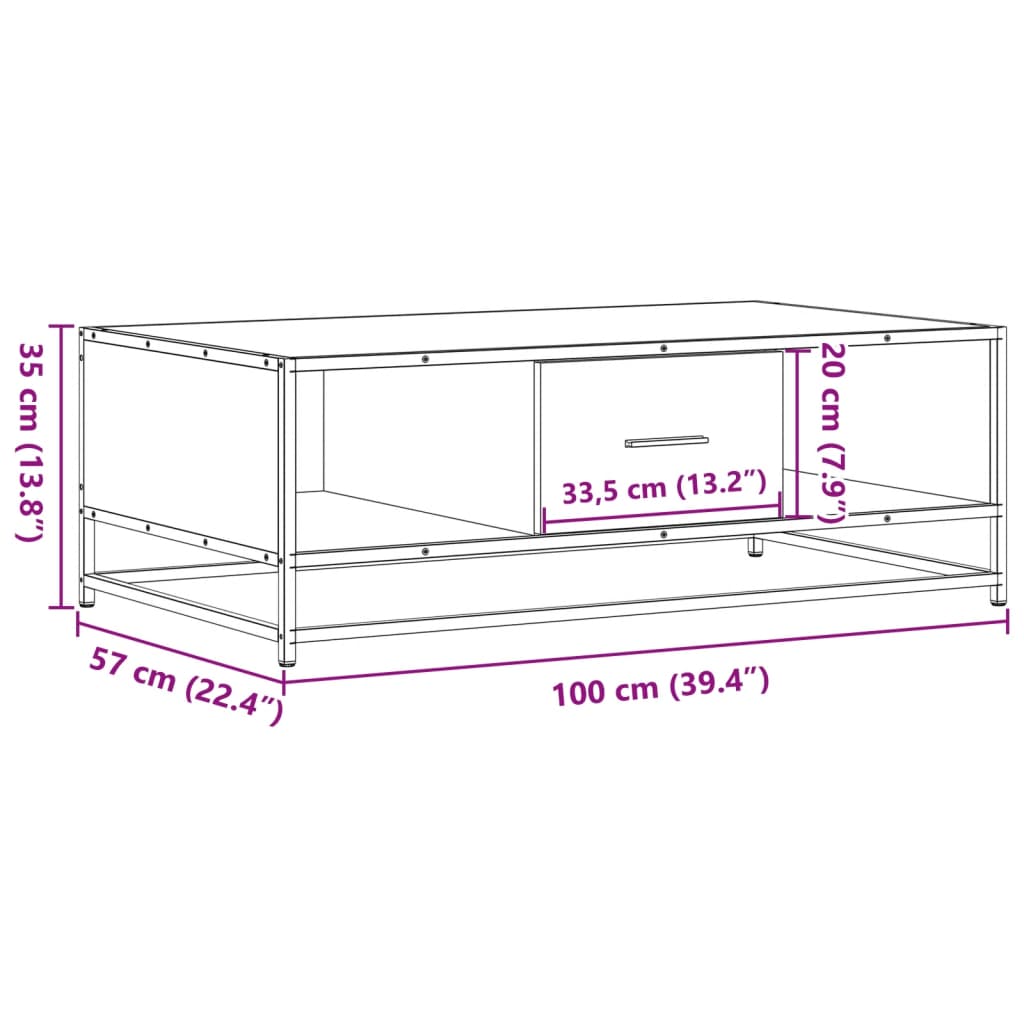 Coffee Table Brown Oak 100x57x35 cm Engineered Wood and Metal