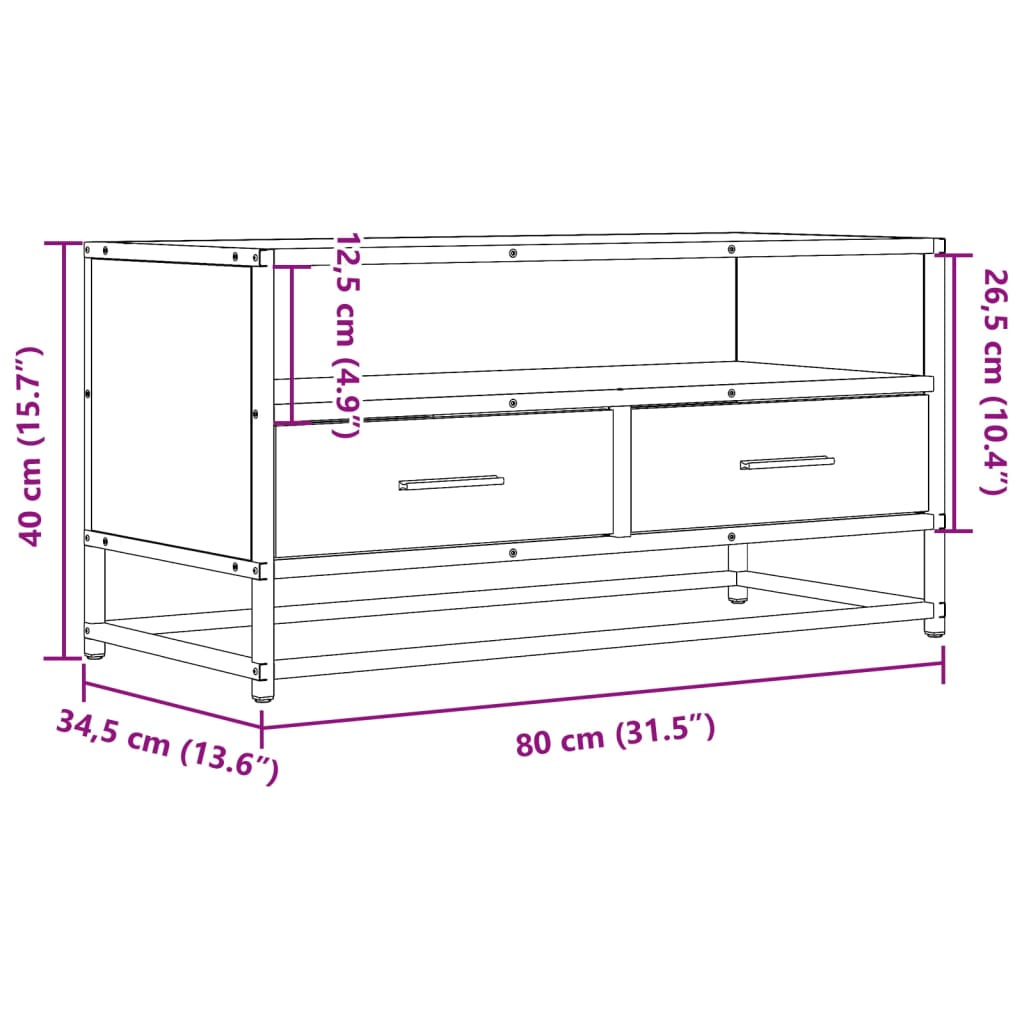 TV Cabinet Smoked Oak 80x34,5x40 cm Engineered Wood and Metal