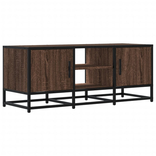 TV Cabinet Brown Oak 100x35x41 cm Engineered Wood and Metal TV Cabinet Brown Oak 100x35x41 cm Engineered Wood and Metal