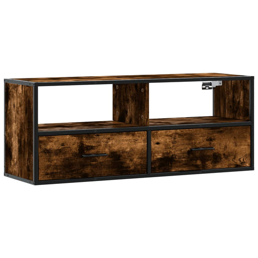 TV Cabinet Smoked Oak 100x31x39.5 cm Engineered Wood and Metal TV Cabinet Smoked Oak 100x31x39.5 cm Engineered Wood and Metal