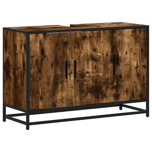 Bathroom Sink Cabinet Smoked Oak 90x33x60 cm Engineered Wood Bathroom Sink Cabinet Smoked Oak 90x33x60 cm Engineered Wood