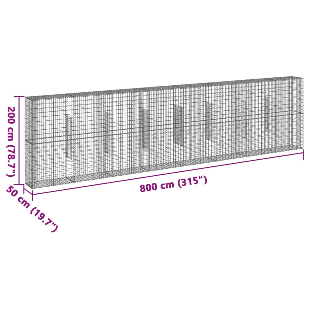 Gabion Basket with Cover 800x50x200 cm Galvanised Iron