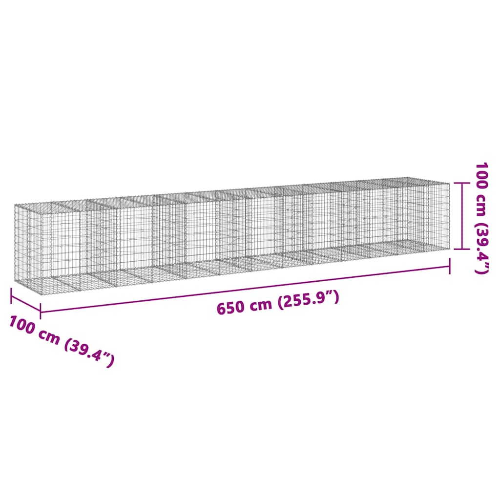 Gabion Basket with Cover 650x100x100 cm Galvanised Iron