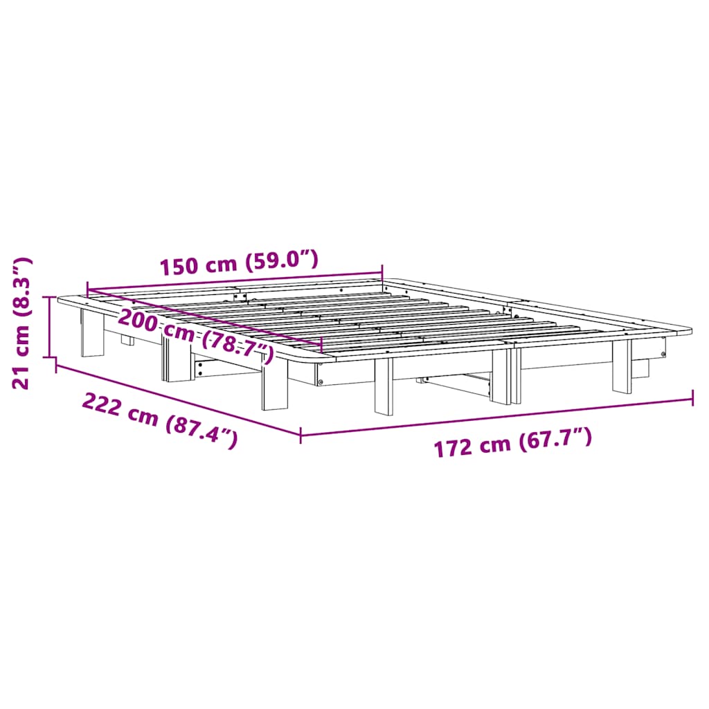 Bed Frame without Mattress White 150x200 cm Solid Wood Pine