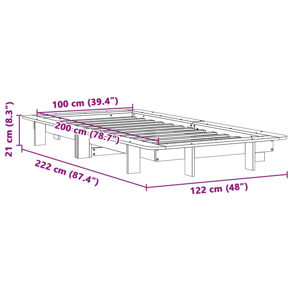 Bed Frame without Mattress Wax Brown 100x200 cm Solid Wood Pine