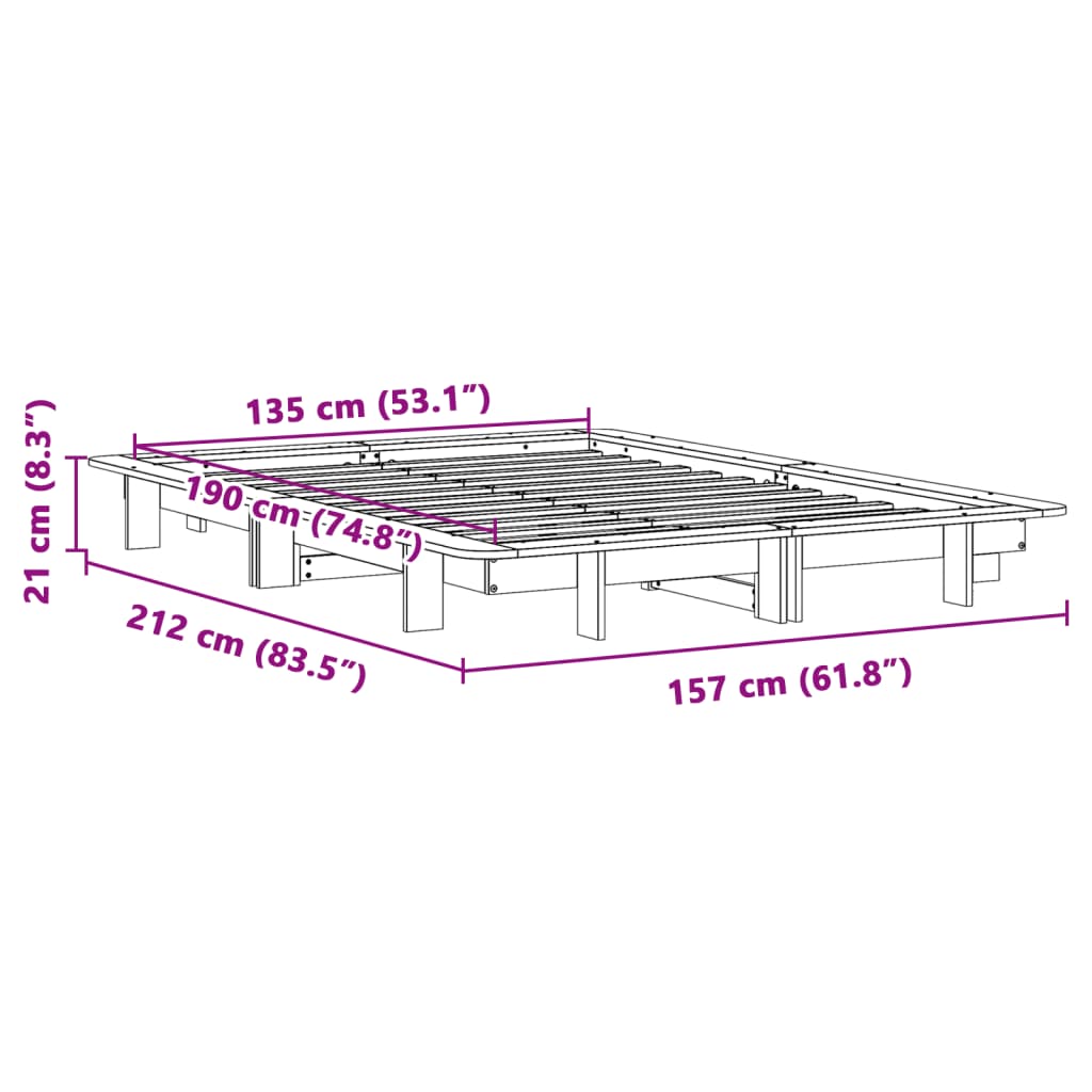 Bed Frame without Mattress Wax Brown 135x190 cm Double Solid Wood Pine