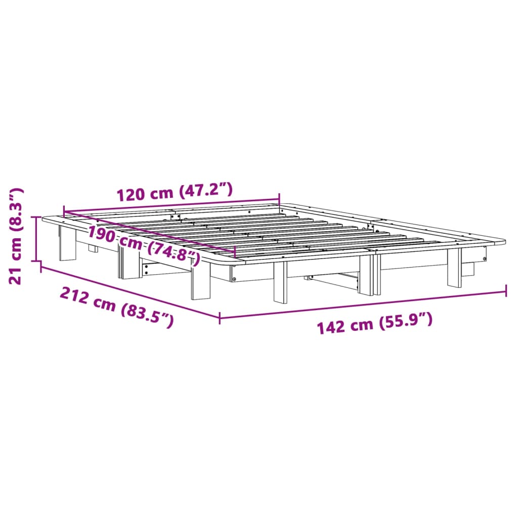 Bed Frame without Mattress White 120x190 cm Solid Wood Pine