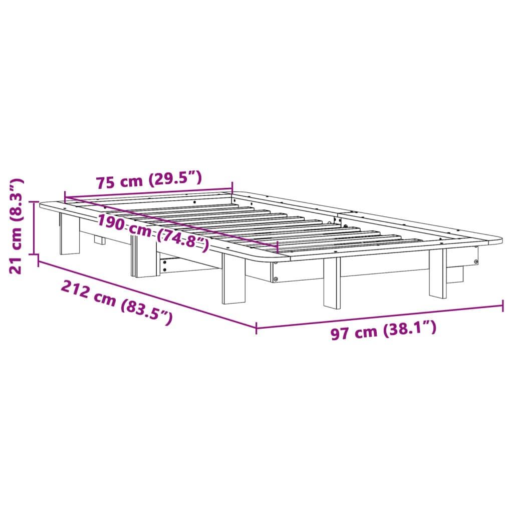 Bed Frame without Mattress Wax Brown 75x190 cm Solid Wood Pine