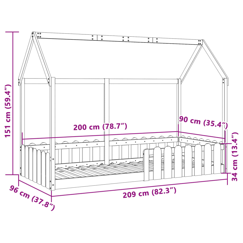 Kids'House Bed Frame without Mattress White 90x200 cm