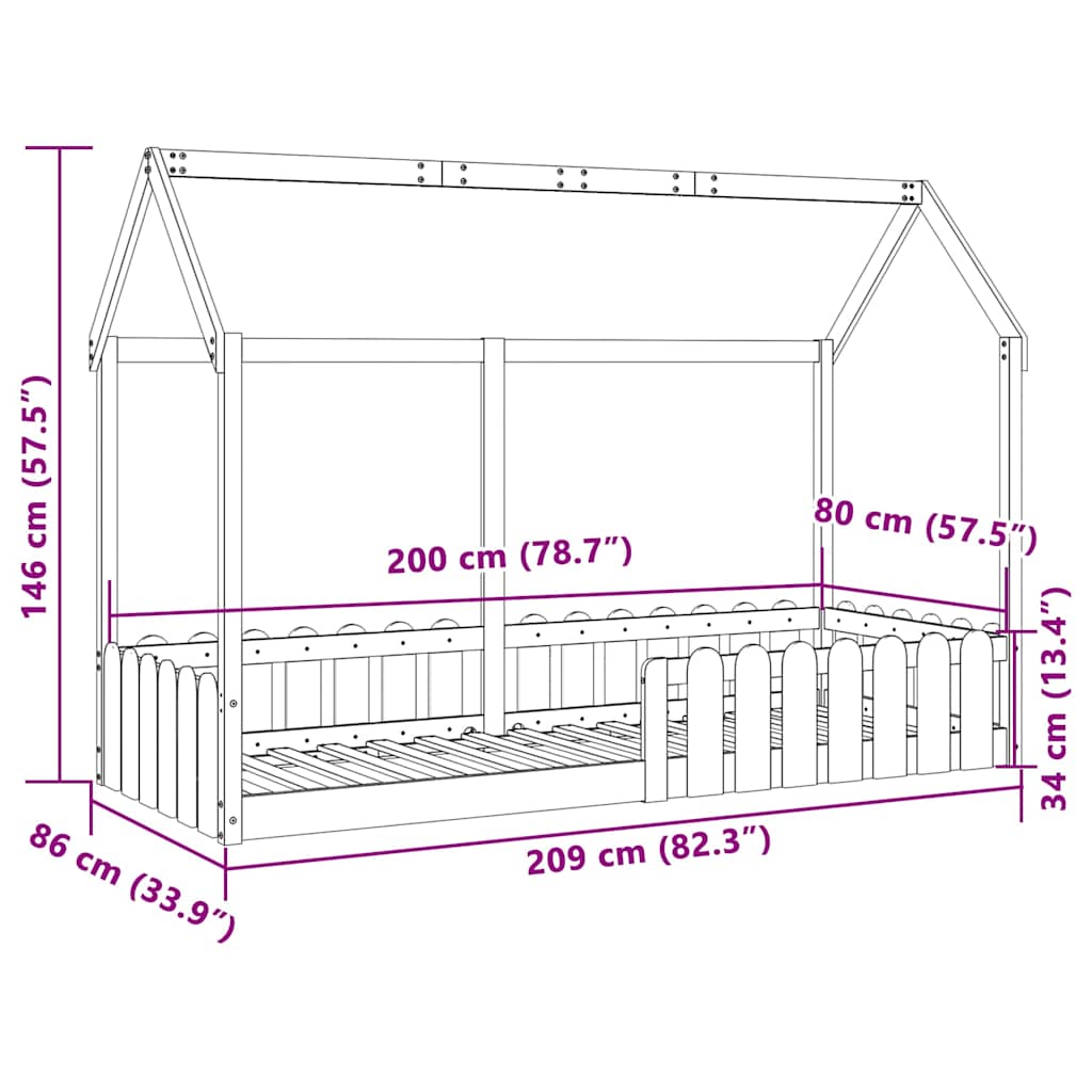 Kids'House Bed Frame without Mattress 80x200cm Solid Wood Pine