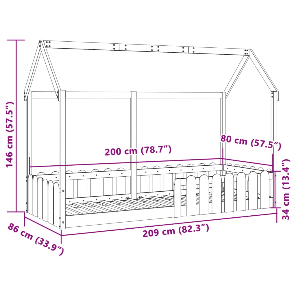 Kids'House Bed Frame without Mattress White 80x200 cm