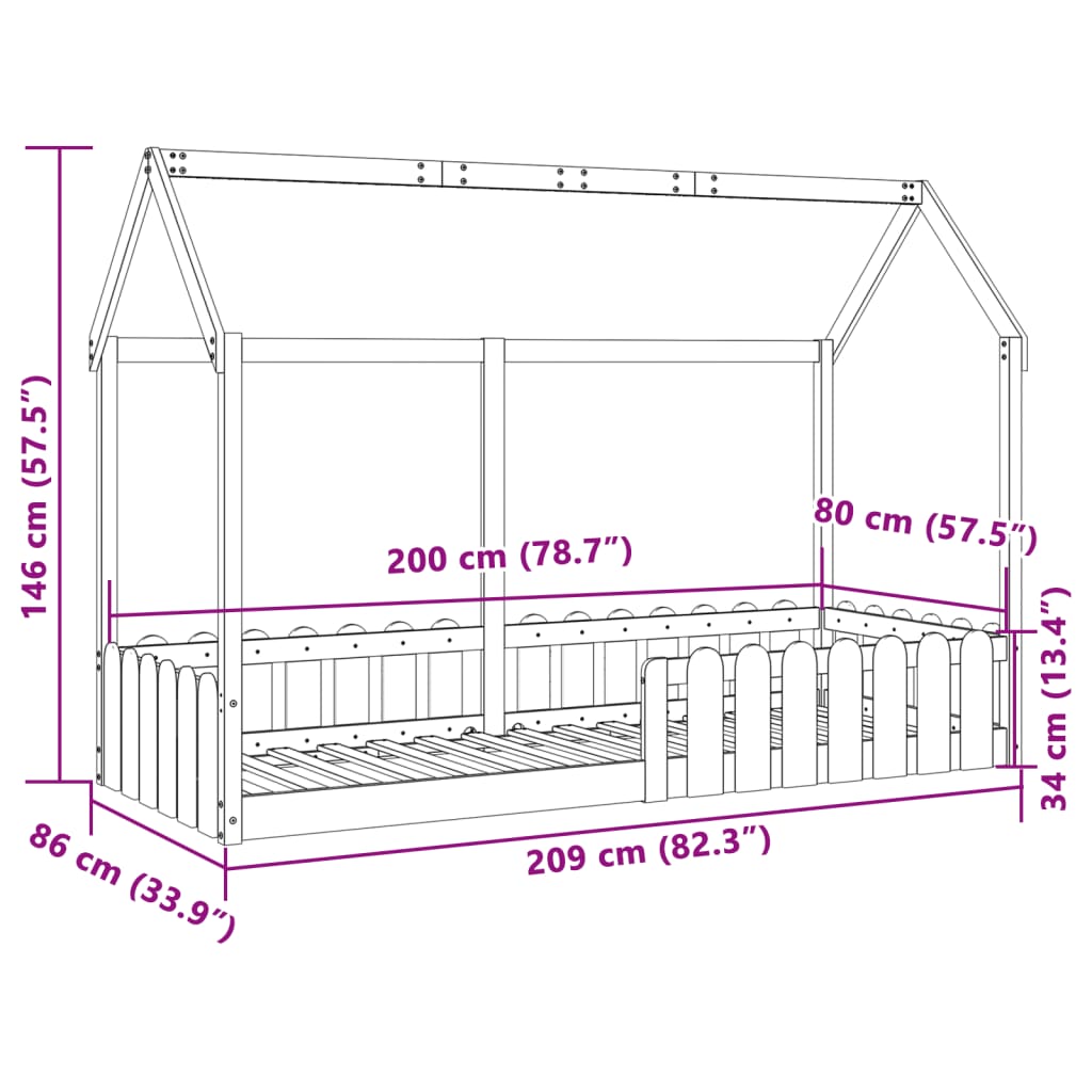 Kids'House Bed Frame without Mattress Wax Brown 80x200 cm