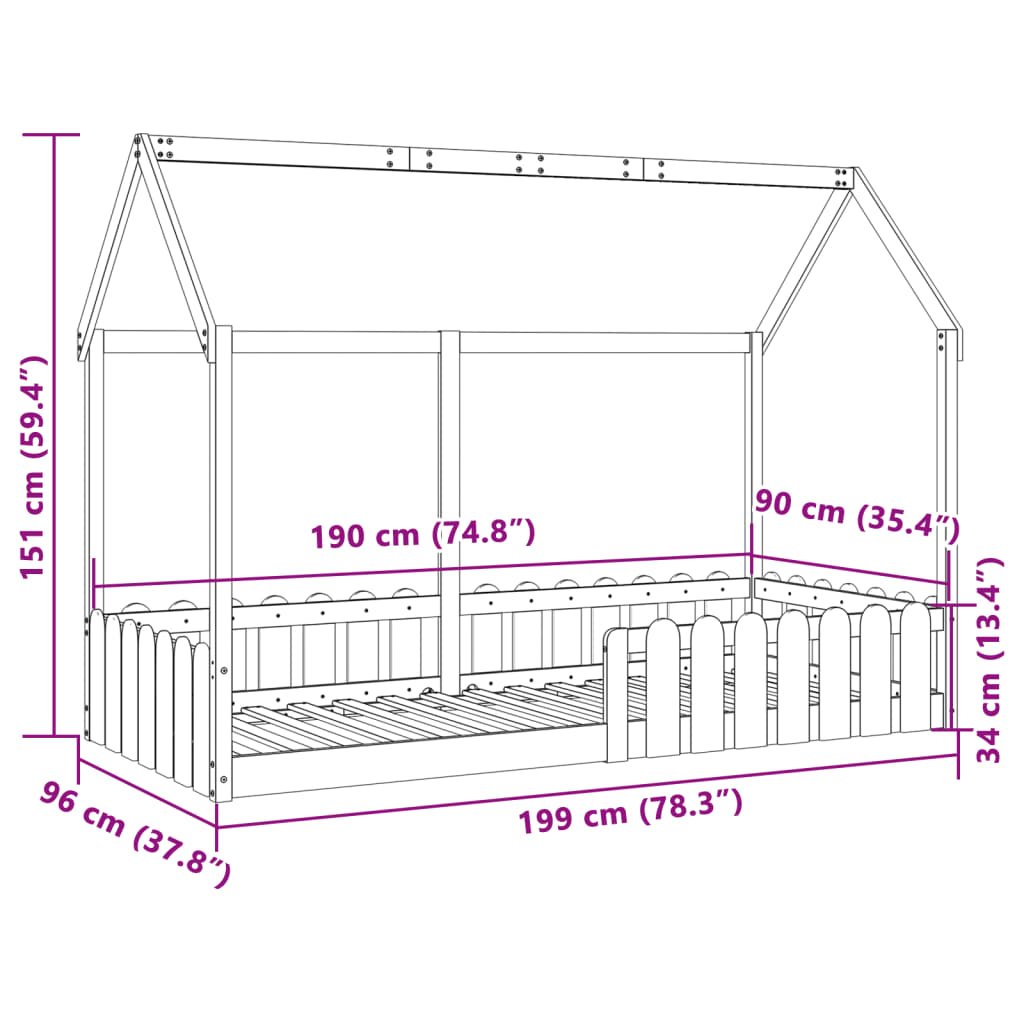 Kids'House Bed Frame without Mattress White 90x190 cm