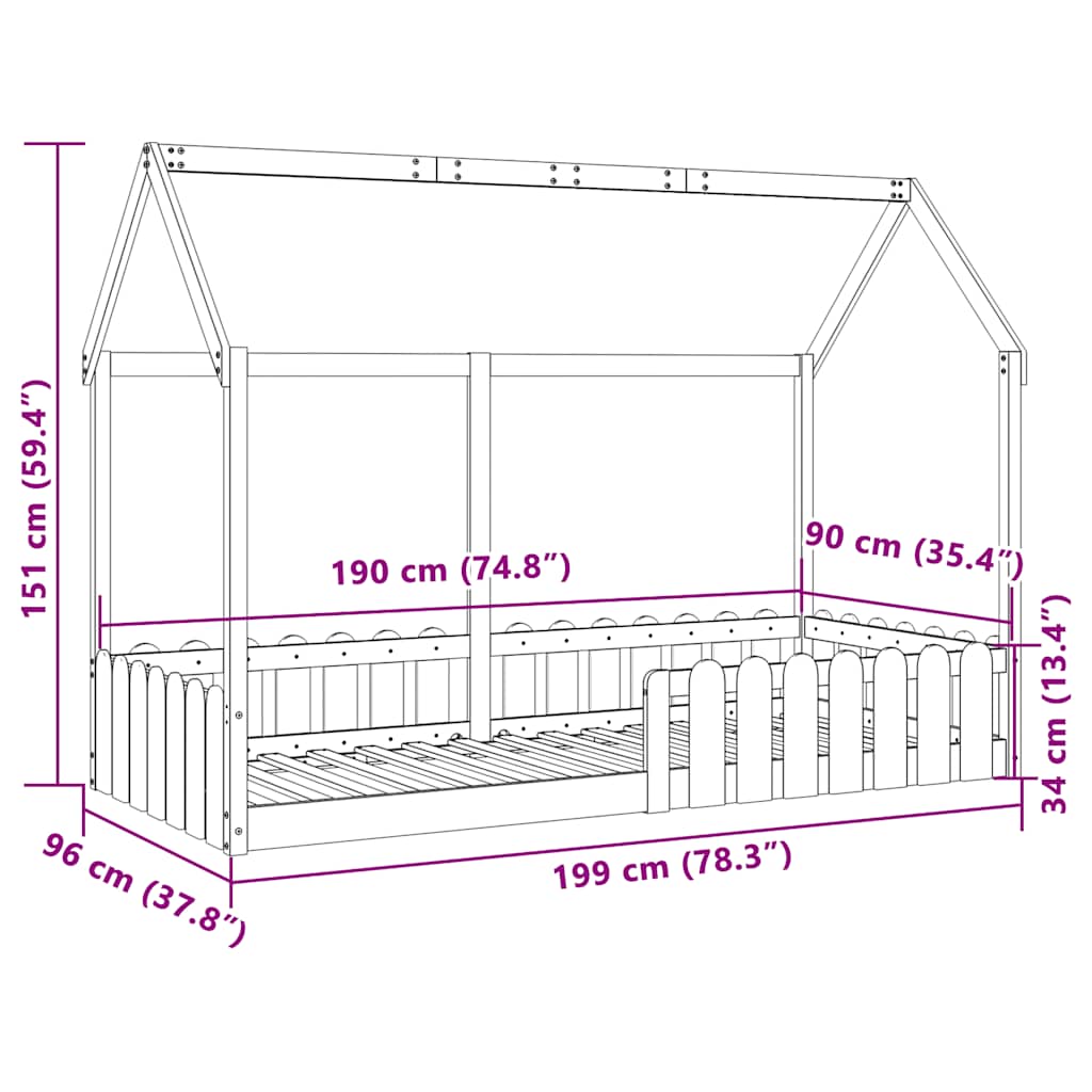 Kids'House Bed Frame without Mattress Wax Brown 90x190 cm