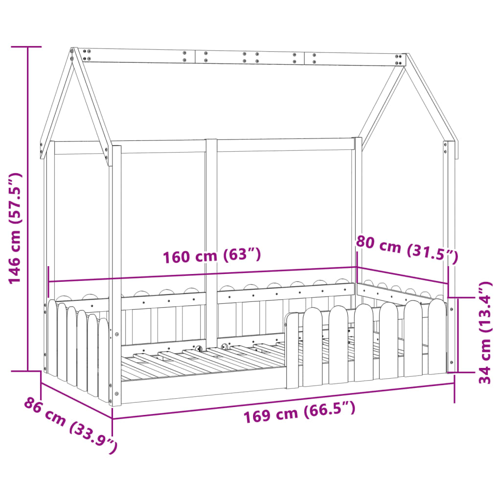 Kids'House Bed Frame without Mattress Wax Brown 80x160 cm