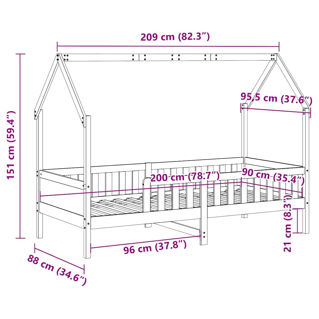 Kids'House Bed Frame without Mattress White 90x200 cm Pine