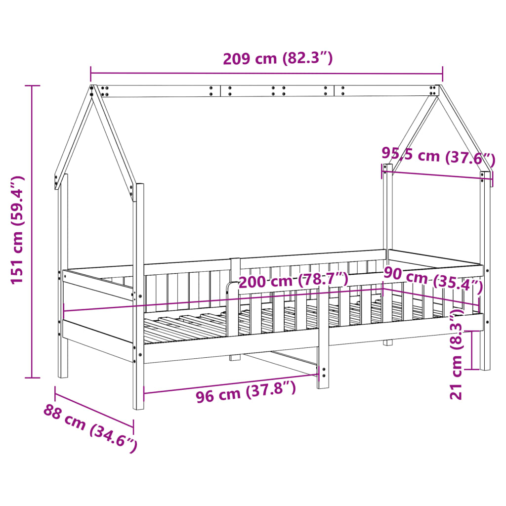 Kids'House Bed Frame without Mattress Wax Brown 90x200 cm Pine
