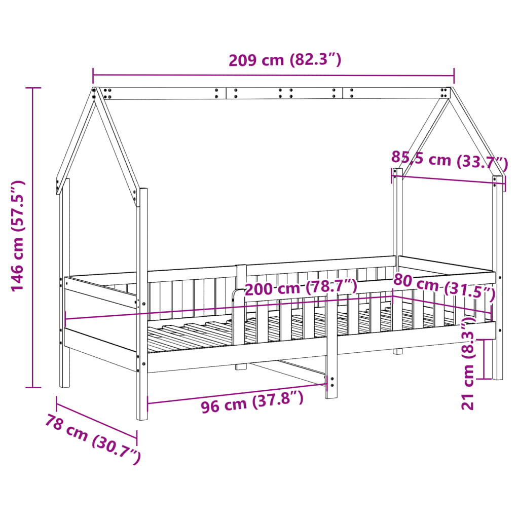 Kids'House Bed Frame without Mattress Wax Brown 80x200 cm Pine