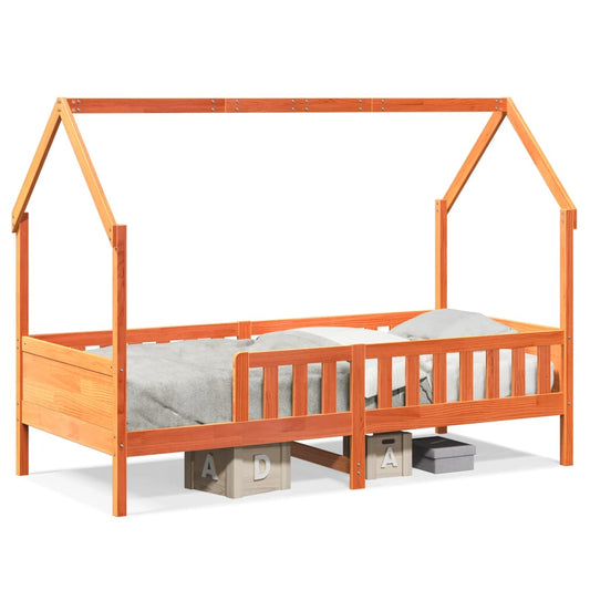 Kids' House Bed Frame without Mattress Wax Brown 90x190 cm Single Pine Kids' House Bed Frame without Mattress Wax Brown 90x190 cm Single Pine