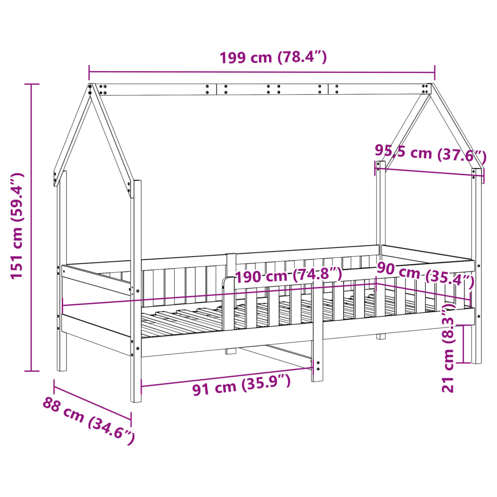 Kids'House Bed Frame without Mattress Wax Brown 90x190 cm Pine