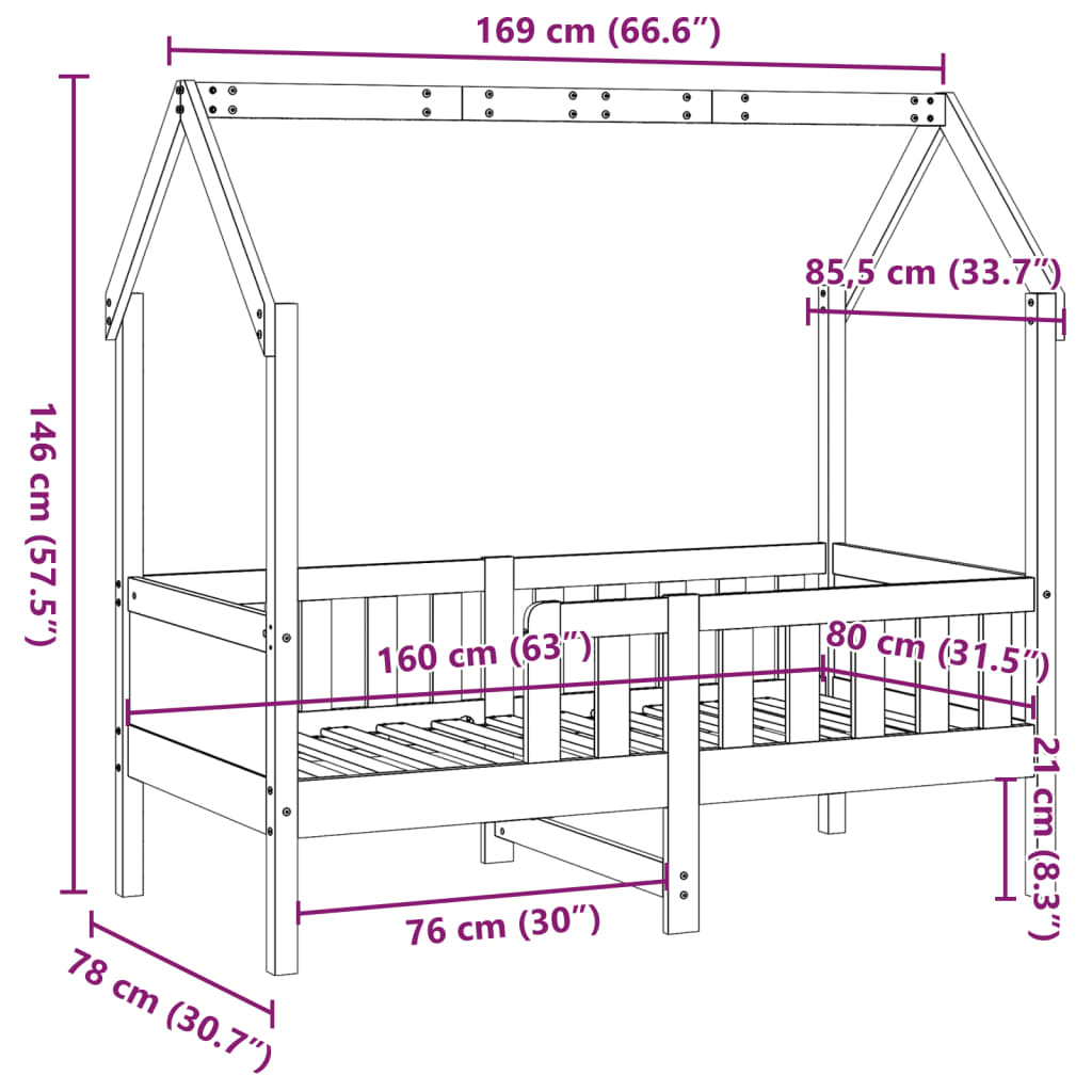 Kids'House Bed Frame without Mattress White 80x160 cm Pine