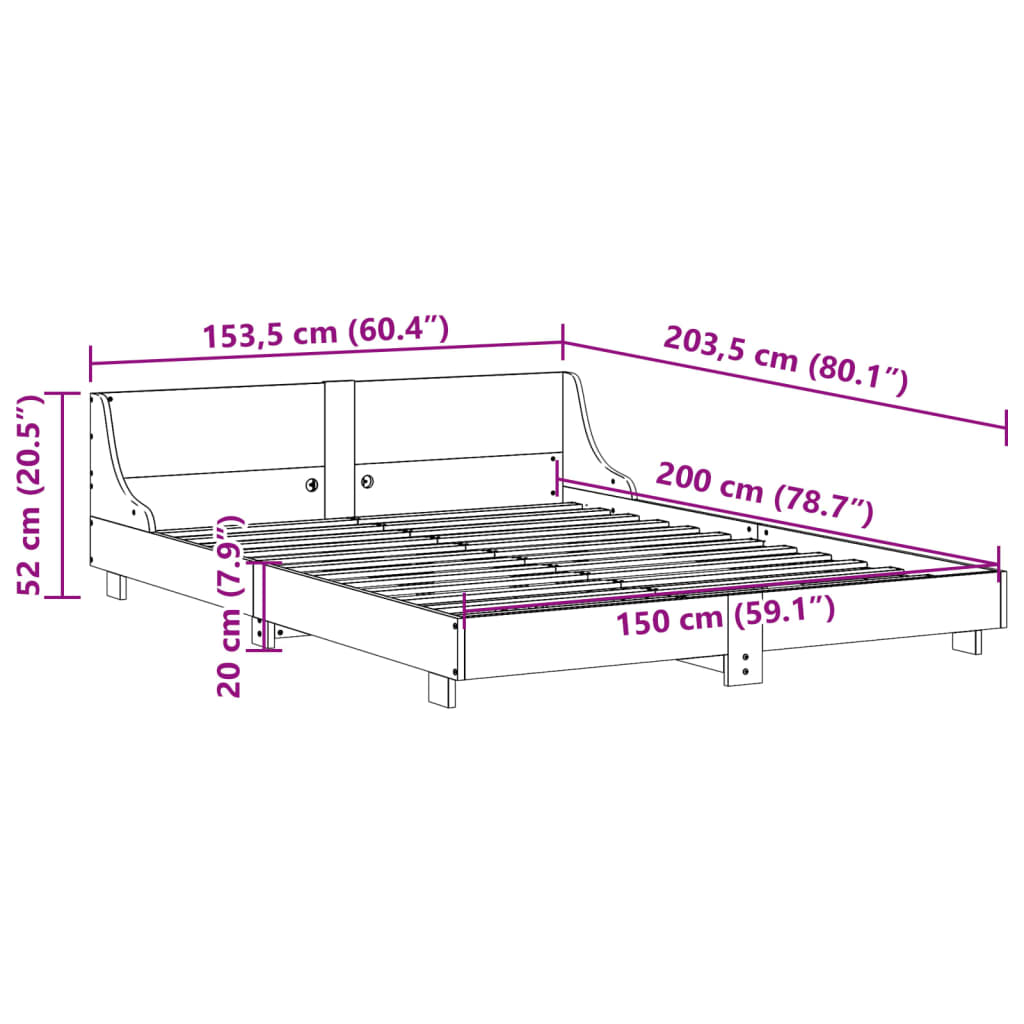Bed Frame without Mattress White 150x200 cm Solid Wood Pine