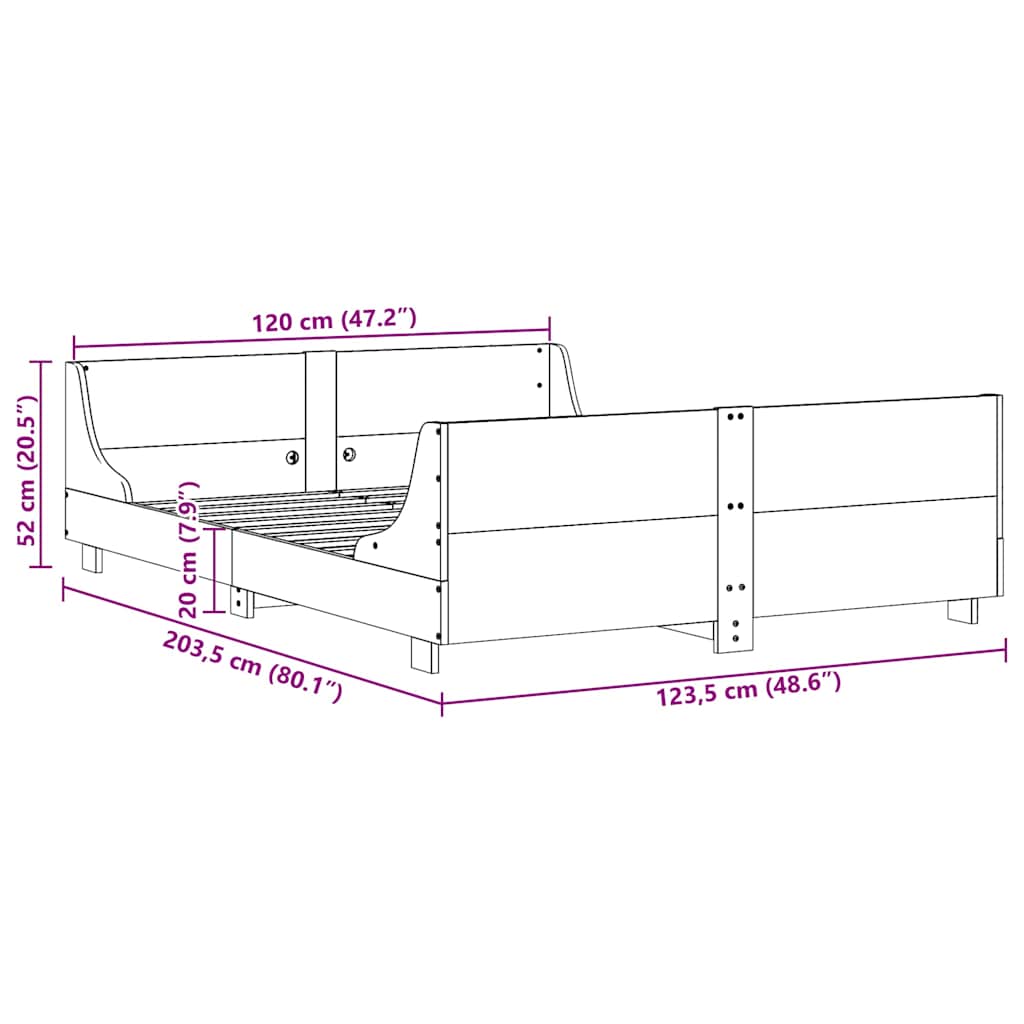 Bed Frame without Mattress Wax Brown 120x200 cm Solid Wood Pine