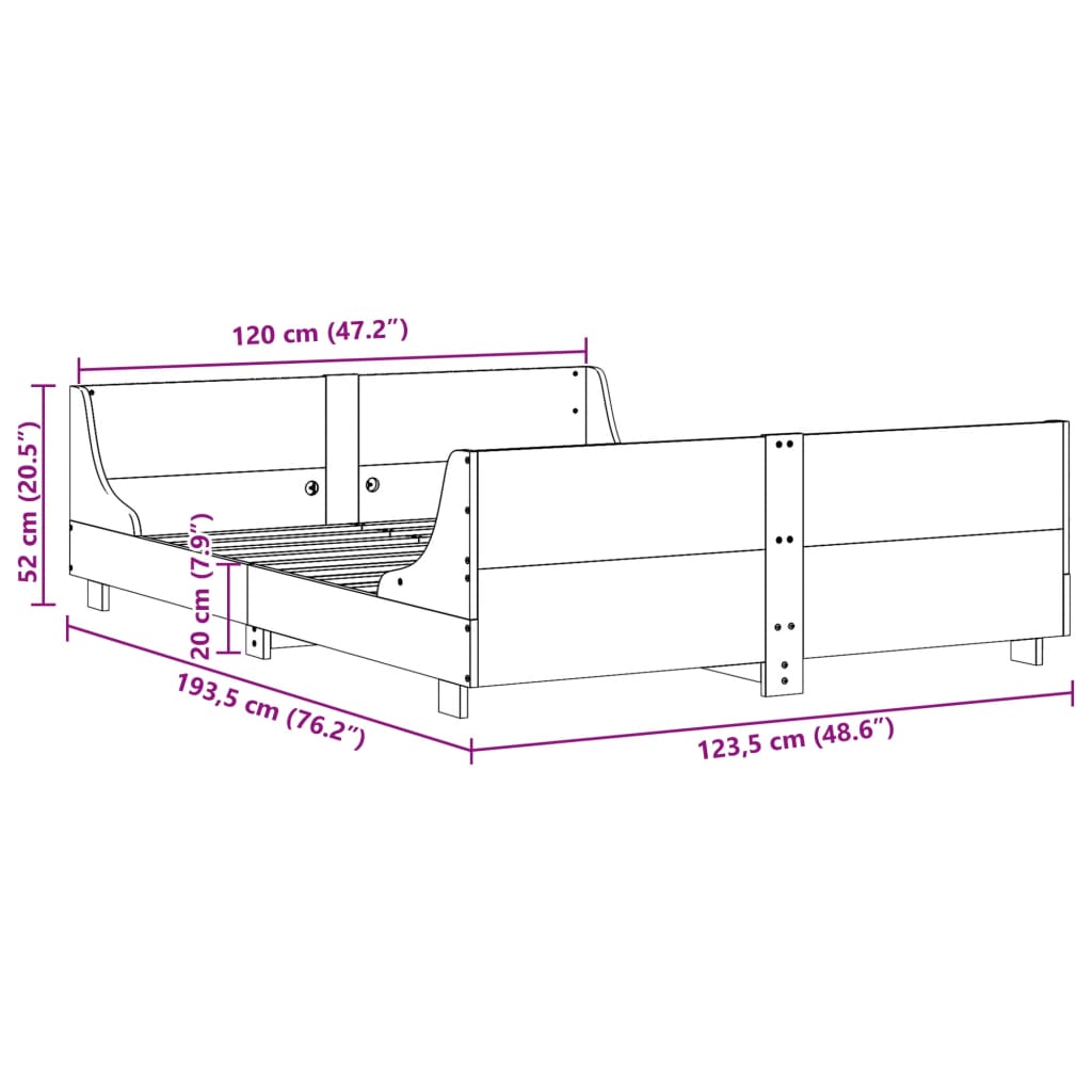 Bed Frame without Mattress White 120x190 cm Solid Wood Pine