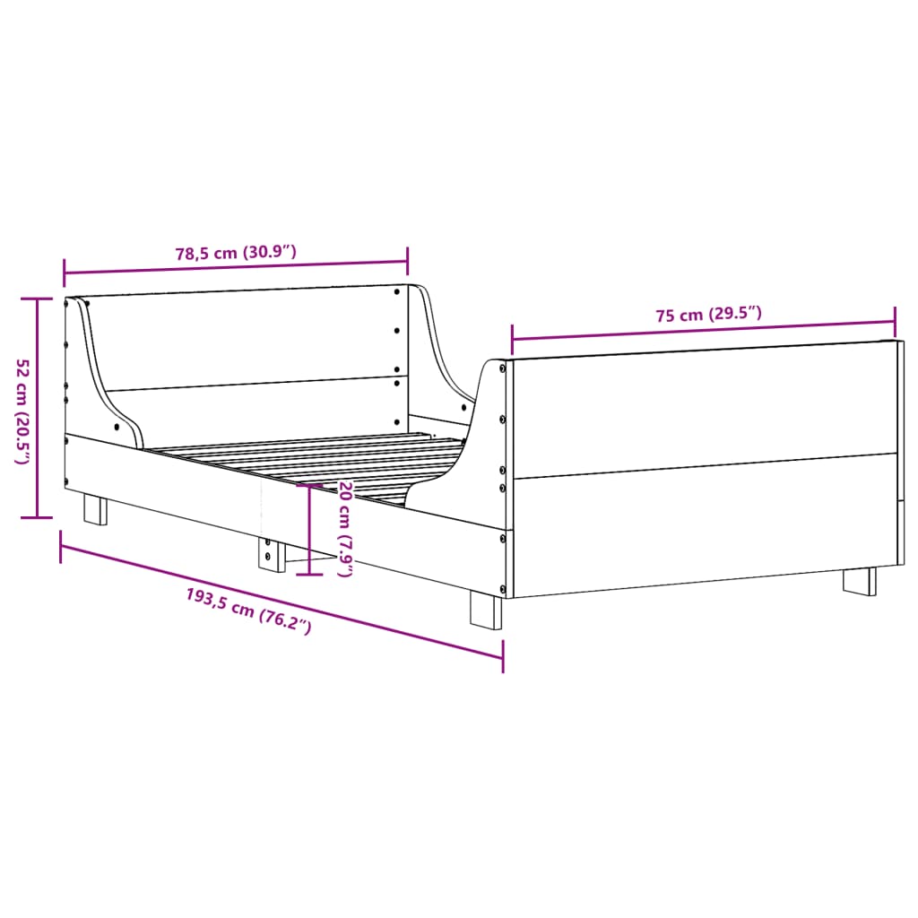 Bed Frame without Mattress 75x190 cm Solid Wood Pine