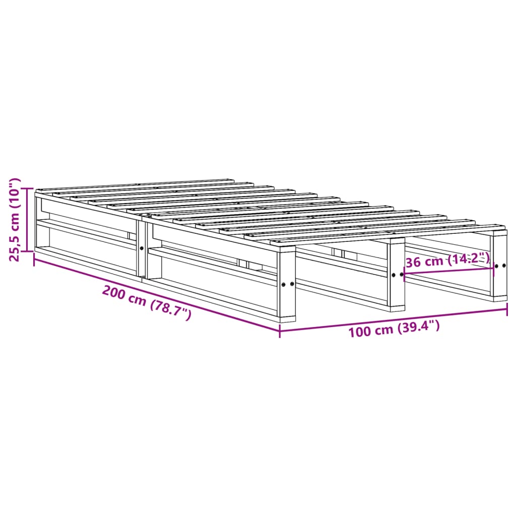 Bed Frame without Mattress White 100x200 cm Solid Wood Pine