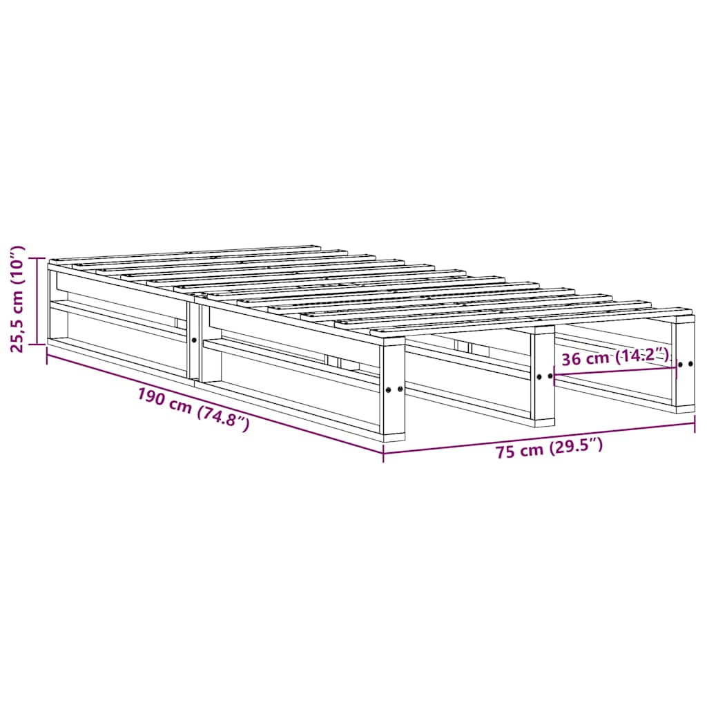 Bed Frame without Mattress White 75x190 cm Solid Wood Pine