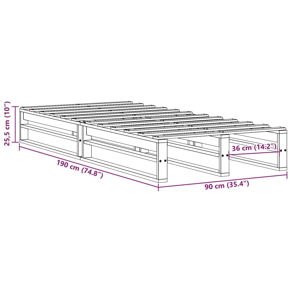 Bed Frame without Mattress White 90x190 cm Solid Wood Pine