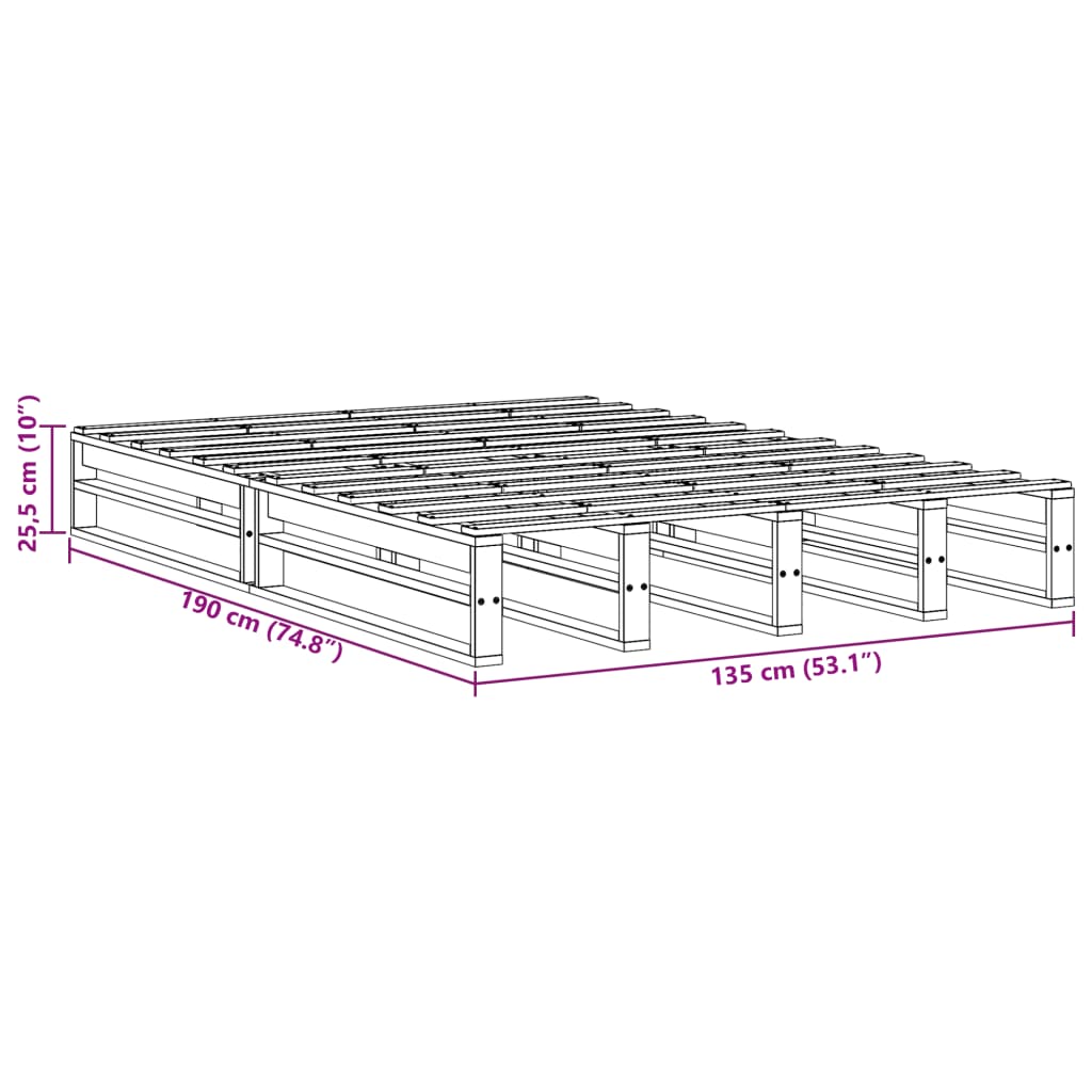 Bed Frame without Mattress Wax Brown 135x190 cm Solid Wood Pine