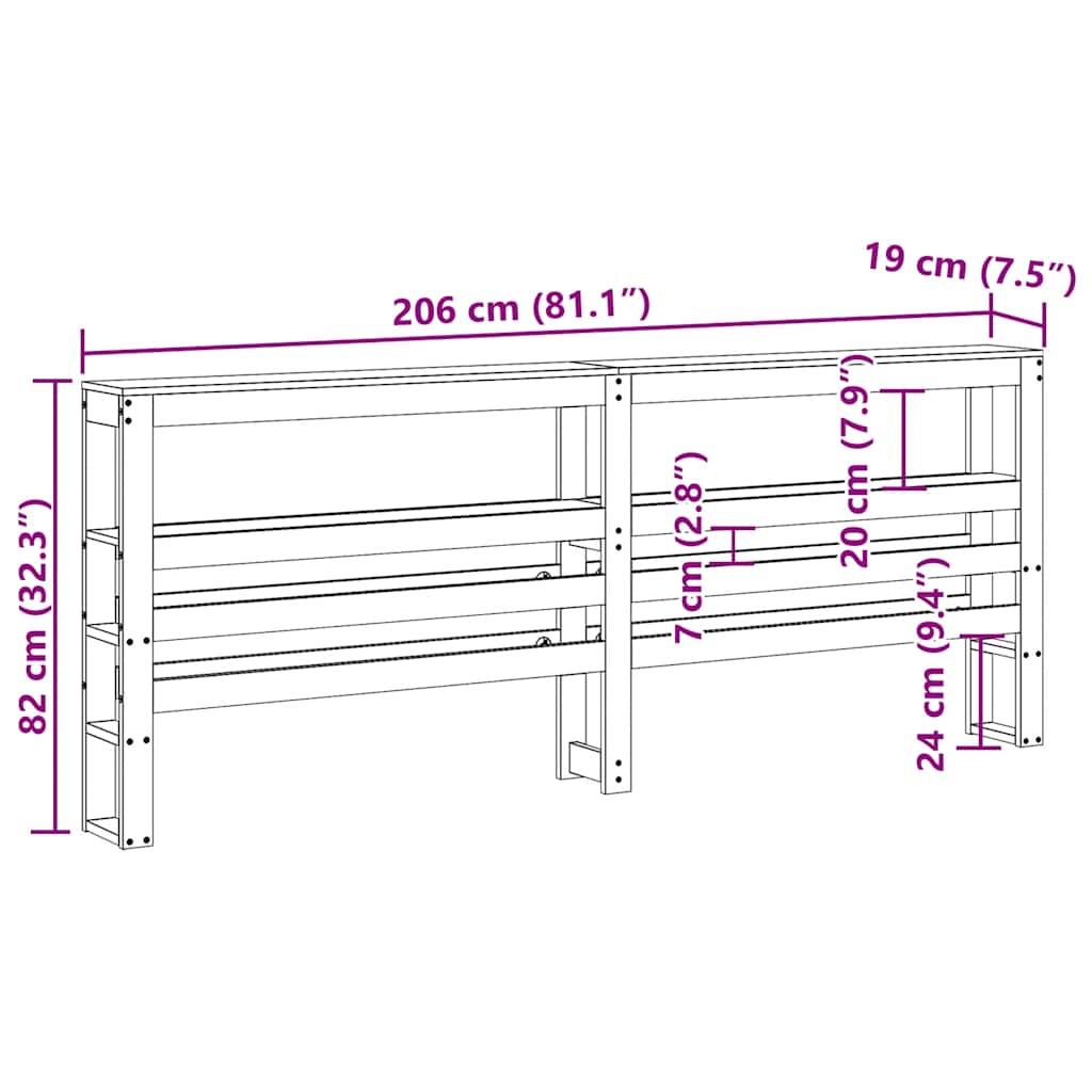 Headboard with Shelves Wax Brown 200 cm Solid Wood Pine