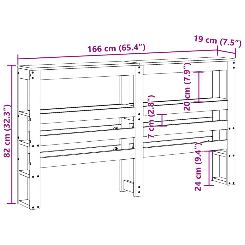 Headboard with Shelves 160 cm Solid Wood Pine