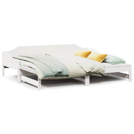 Daybed with Trundle without Mattress White 90x190 cm Single Solid Wood Daybed with Trundle without Mattress White 90x190 cm Single Solid Wood