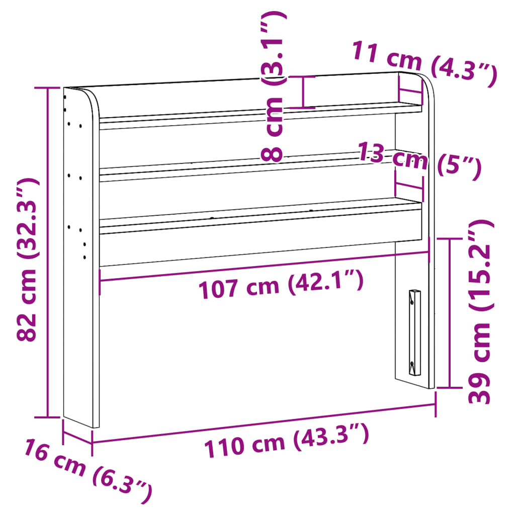 Headboard with Shelves White 100 cm Solid Wood Pine