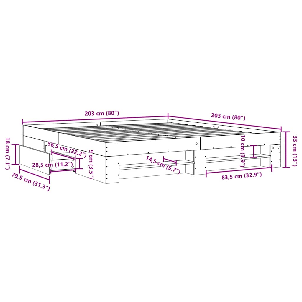 Bed Frame without Mattress White 200x200 cm Engineered Wood