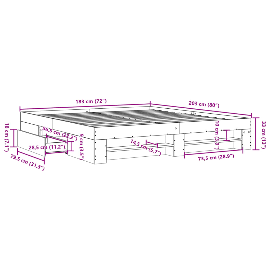 Bed Frame without Mattress Grey Sonoma 180x200 cm
