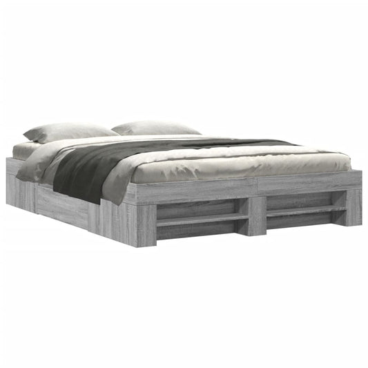 Bed Frame without Mattress Grey Sonoma 150x200 cm King Size Engineered Wood Bed Frame without Mattress Grey Sonoma 150x200 cm King Size Engineered Wood
