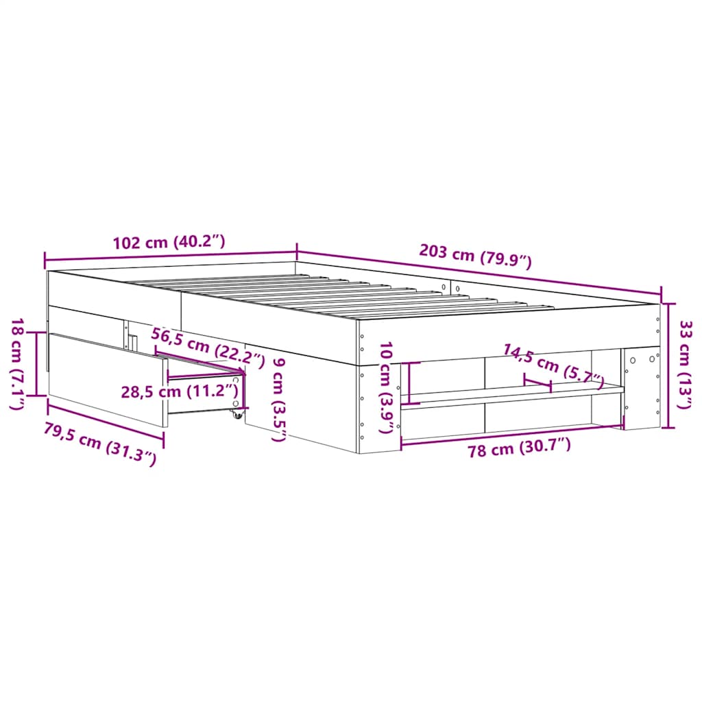Bed Frame without Mattress Concrete Grey 100x200cm